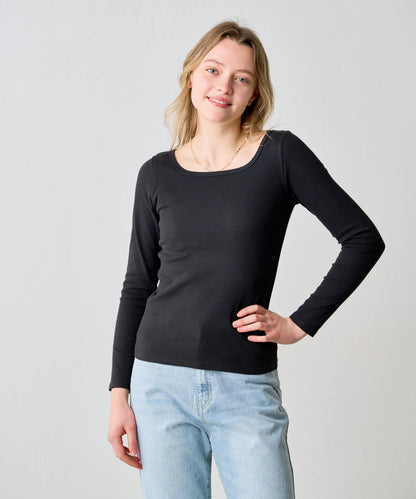 方領針織長袖套頭衫