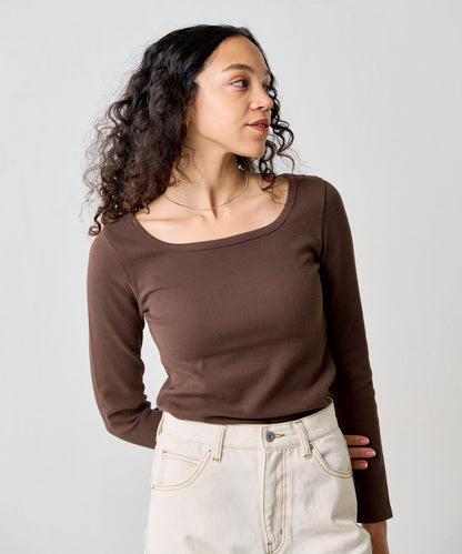 方領針織長袖套頭衫