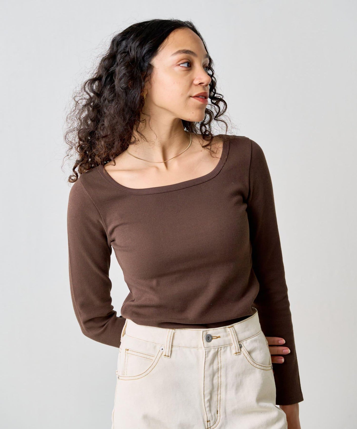 方領針織長袖套頭衫