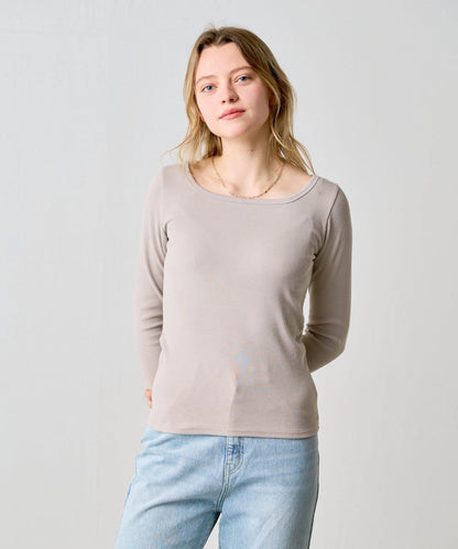 方領針織長袖套頭衫