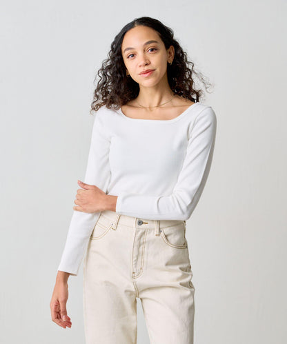 方領針織長袖套頭衫