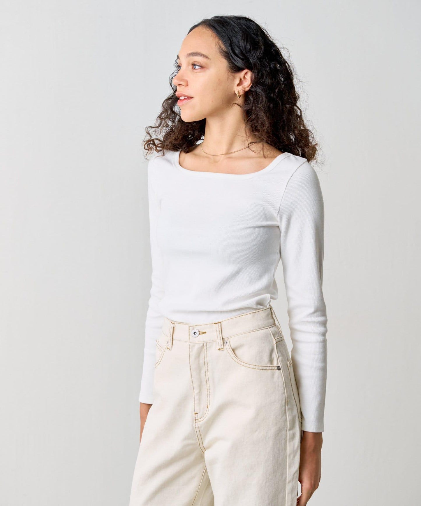 方領針織長袖套頭衫