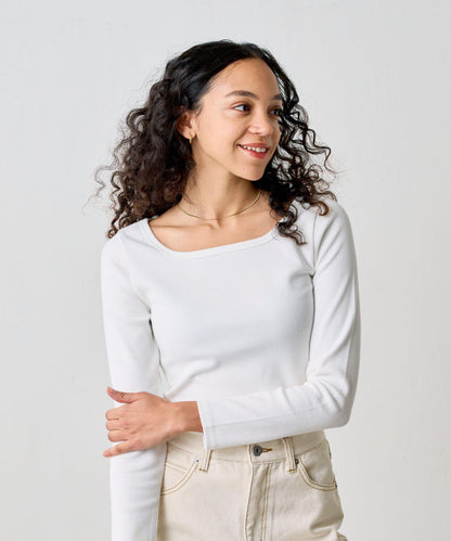 方領針織長袖套頭衫