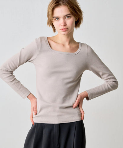 方領針織長袖套頭衫