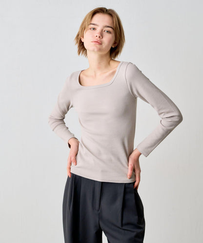 方領針織長袖套頭衫