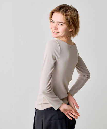 方領針織長袖套頭衫