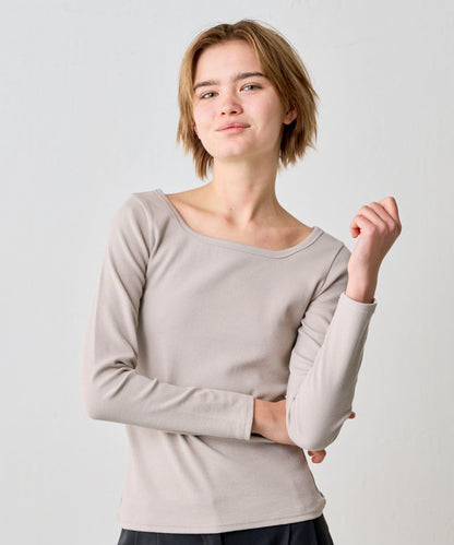 方領針織長袖套頭衫