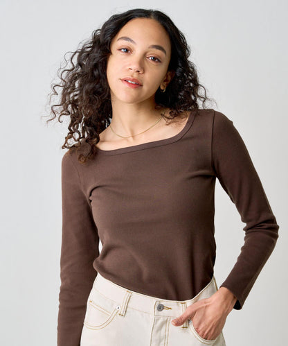 方領針織長袖套頭衫