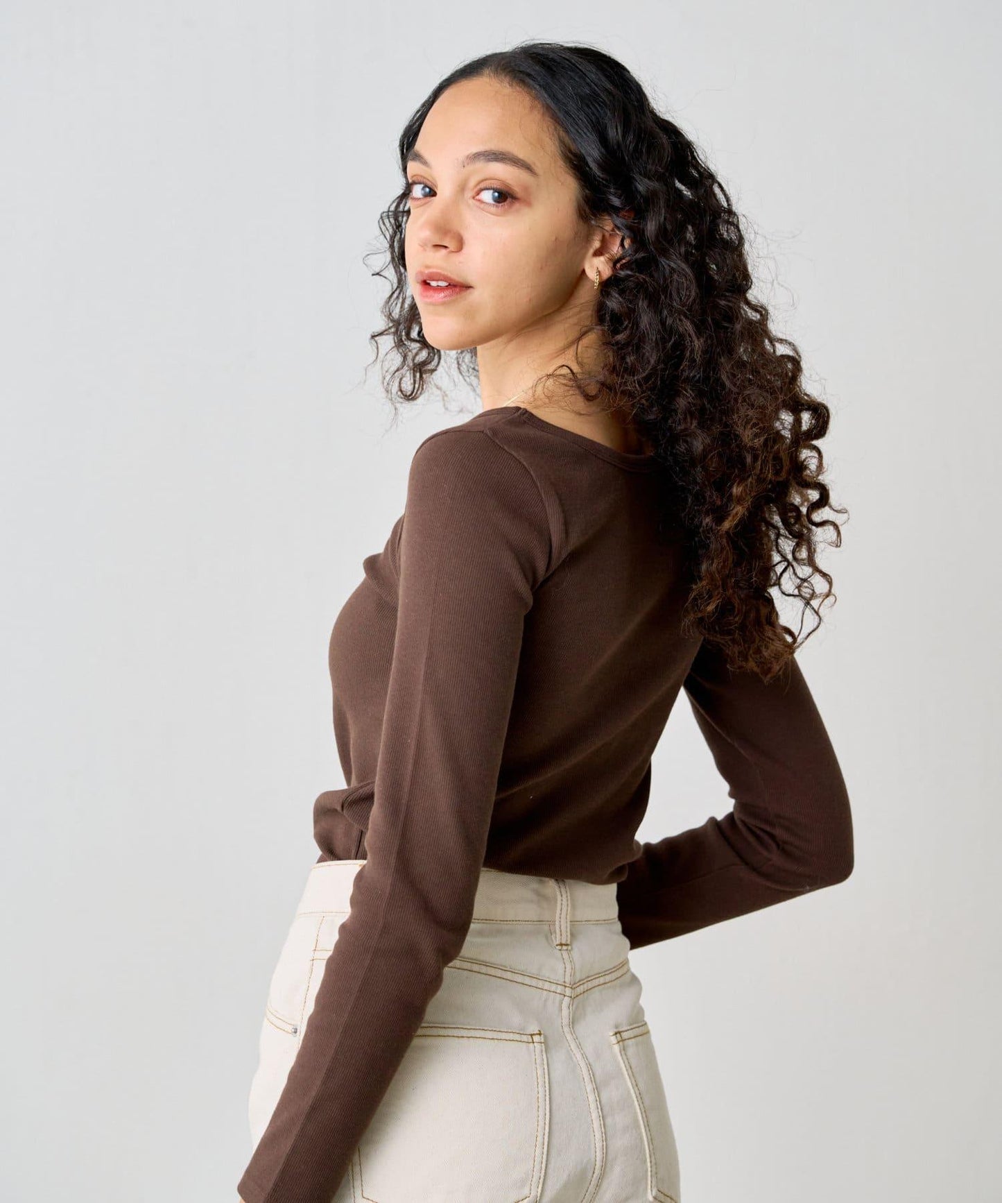 方領針織長袖套頭衫