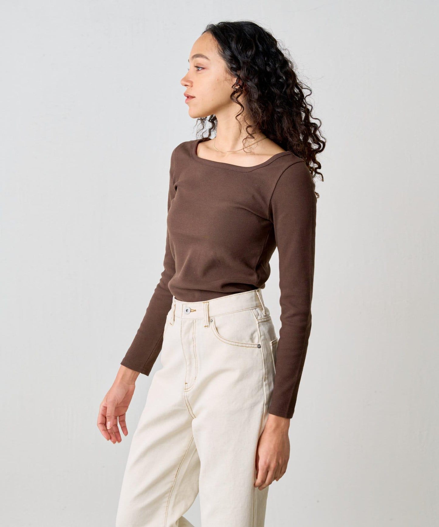 方領針織長袖套頭衫