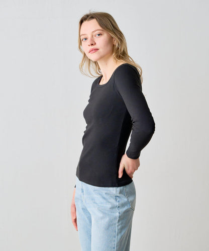 方領針織長袖套頭衫