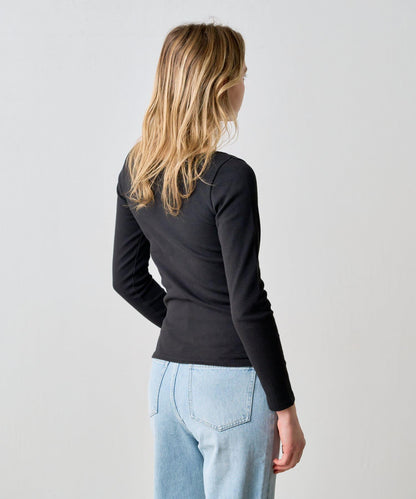 方領針織長袖套頭衫