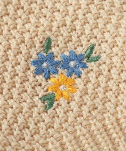 花朵刺繡針織背心＆長款上衣套裝