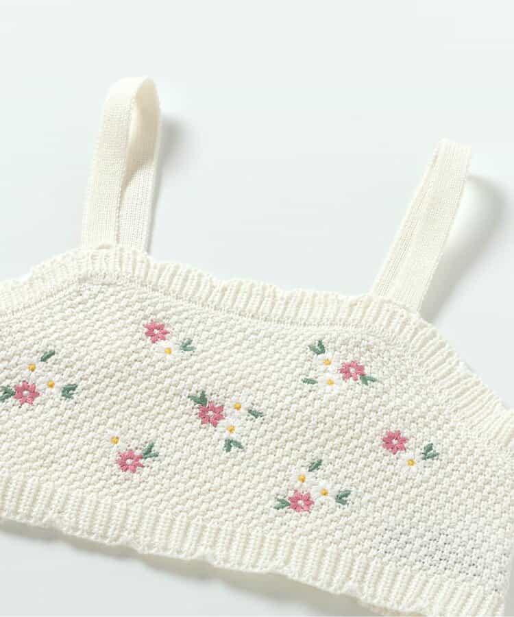 花朵刺繡針織背心＆長款上衣套裝