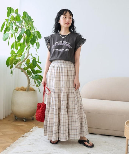 袖蕾絲拼接logo印花T恤