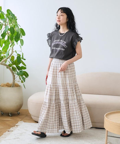 袖蕾絲拼接logo印花T恤