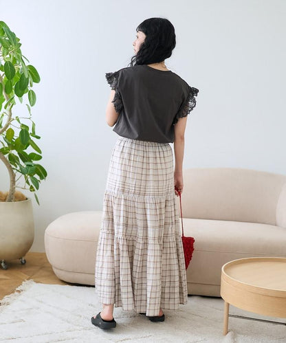 袖蕾絲拼接logo印花T恤