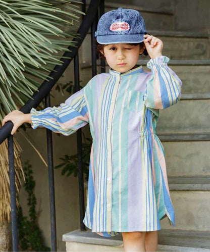 春季彩色條紋襯衫連衣裙