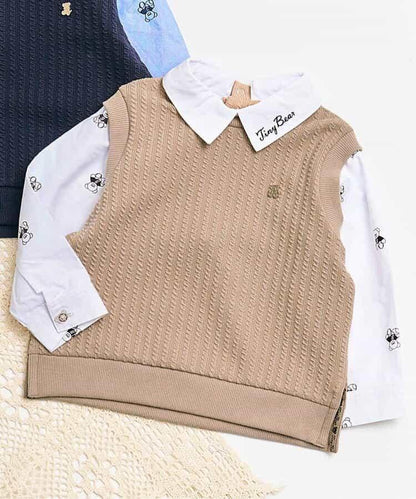 小熊連帽背心襯衫