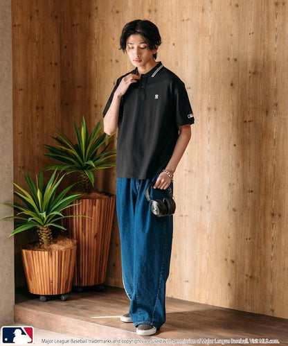聯名 MLB 鹿子紋 立領短袖Polo衫