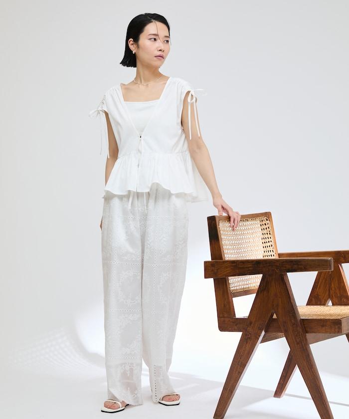 方形刺繡休閒褲
