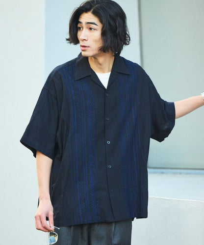 Relax Fit 舒適版 麻混織 設計刺繡 古巴襯衫 【限定推出】