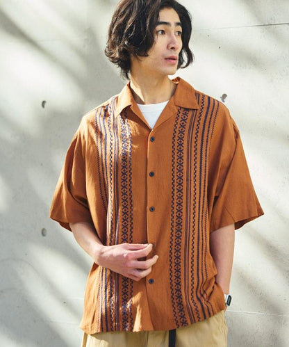 Relax Fit 舒適版 麻混織 設計刺繡 古巴襯衫 【限定推出】