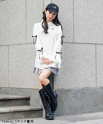 蝴蝶結襯衫迷你連衣裙