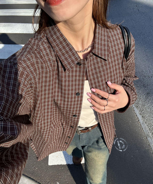 大口袋格子襯衫
