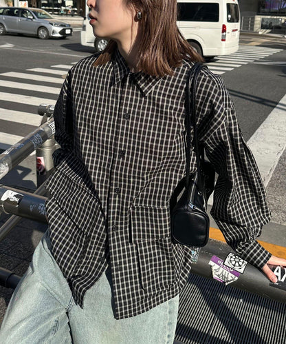 大口袋格子襯衫