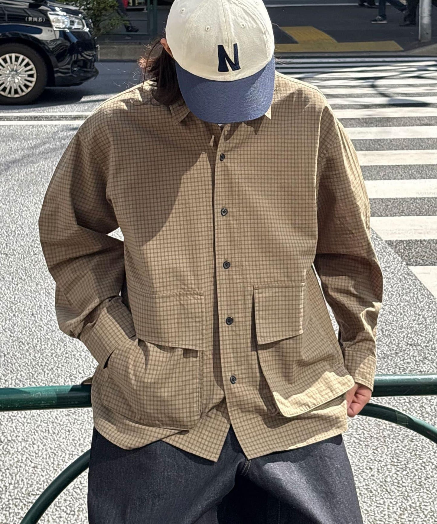 大口袋格子襯衫