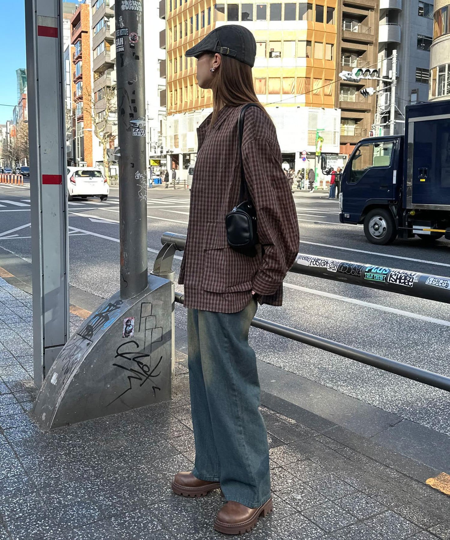 大口袋格子襯衫