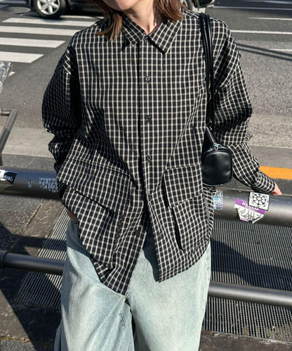 大口袋格子襯衫