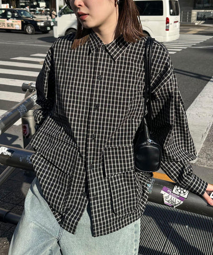 大口袋格子襯衫