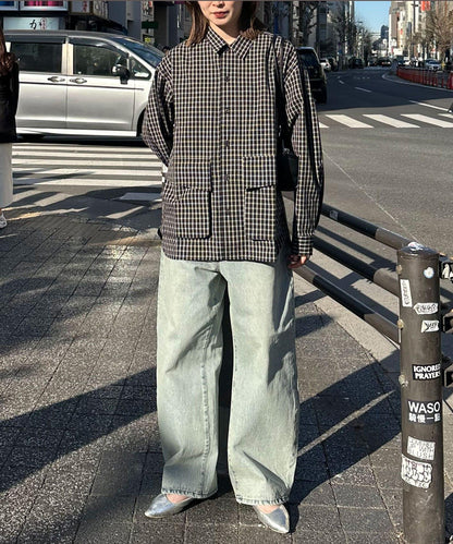 大口袋格子襯衫