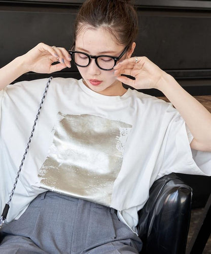 箔印圖案 大尺寸 短袖襯衫