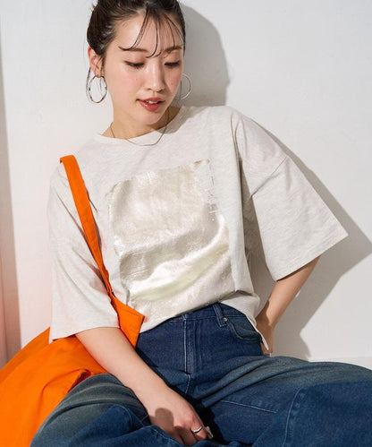 箔印圖案 大尺寸 短袖襯衫