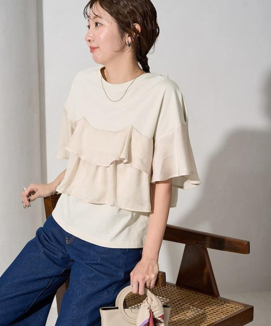 胸衣風 鋪層 褶邊 短袖 上衣