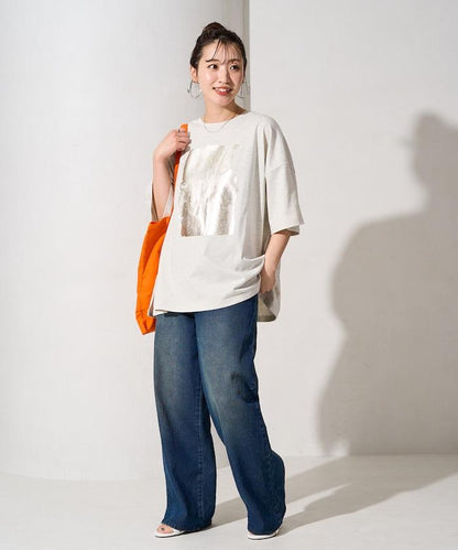 箔印圖案 大尺寸 短袖襯衫