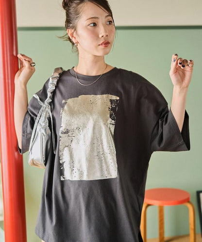 箔印圖案 大尺寸 短袖襯衫