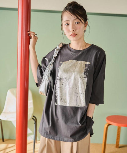 箔印圖案 大尺寸 短袖襯衫