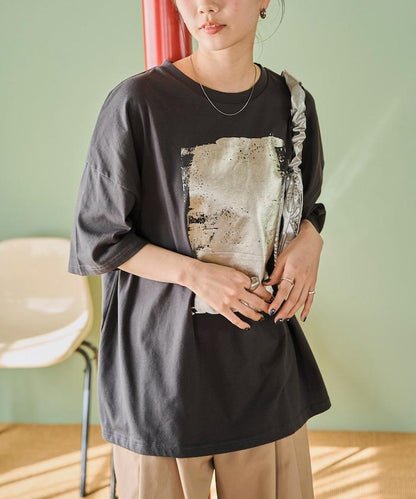 箔印圖案 大尺寸 短袖襯衫