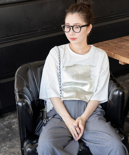 箔印圖案 大尺寸 短袖襯衫