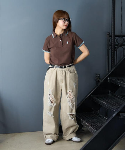 聯名 線條設計一點刺繡Polo衫