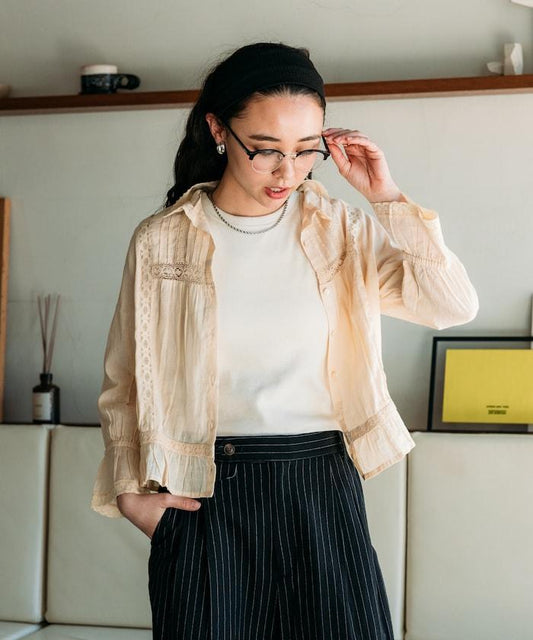 印度棉亞麻蕾絲襯衫