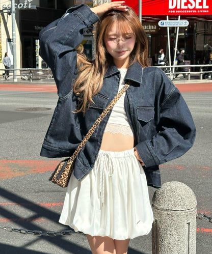 寬鬆雙拉鍊牛仔夾克 / 牛仔外套