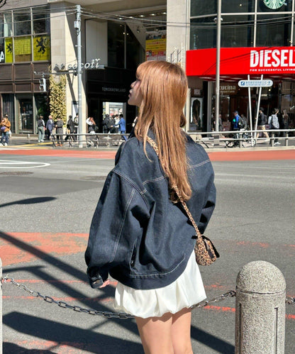 寬鬆雙拉鍊牛仔夾克 / 牛仔外套