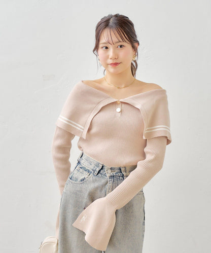 大領口彩色針織衫