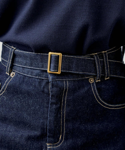 【2尺碼展開/套裝適用】帶腰帶的標誌刺繡臺形迷你裙