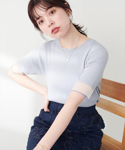 袖口透視強撚針織衫
